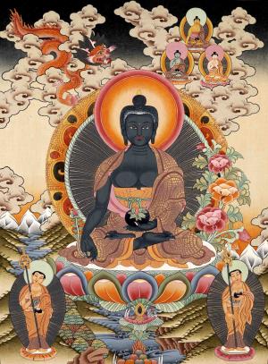 Buddha Shakyamuni Originally Hand-Painted On Cotton Canvas | Shariputra and Maudalyana By His Side